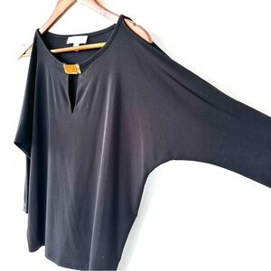 Michael Kors Black Dolman Sleeve Top with Cold Shoulders, stretch jersey knit